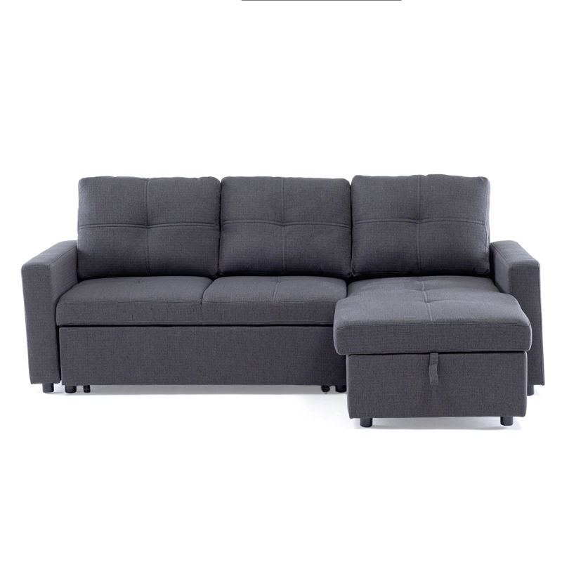 SOFA SECCIONAL CAMA 2 PLAZAS MODERNO LINO GRUESO GRIS REVERSIBLE WING - 8