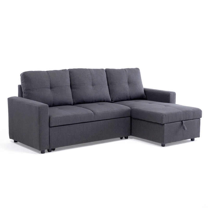 SOFA SECCIONAL CAMA 2 PLAZAS MODERNO LINO GRUESO GRIS REVERSIBLE WING - 9