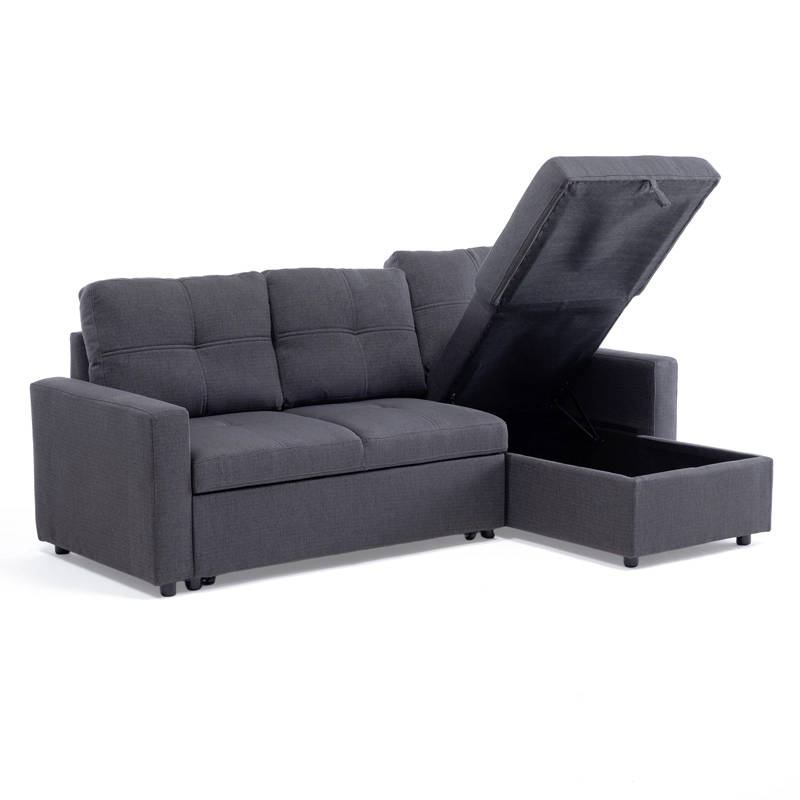 SOFA SECCIONAL CAMA 2 PLAZAS MODERNO LINO GRUESO GRIS REVERSIBLE WING - 10