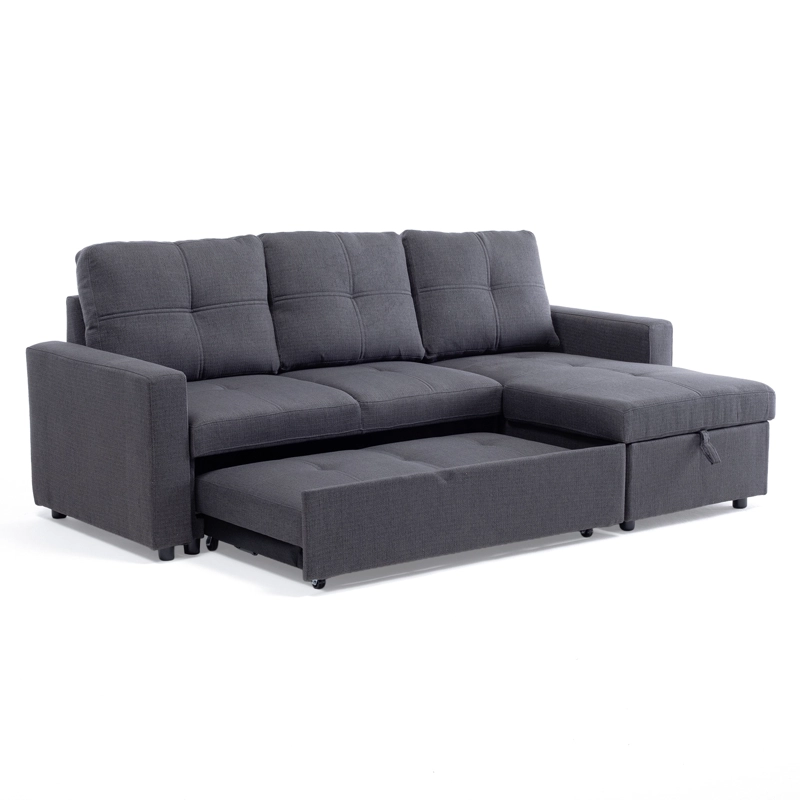 SOFA SECCIONAL CAMA 2 PLAZAS MODERNO LINO GRUESO GRIS REVERSIBLE WING - 11