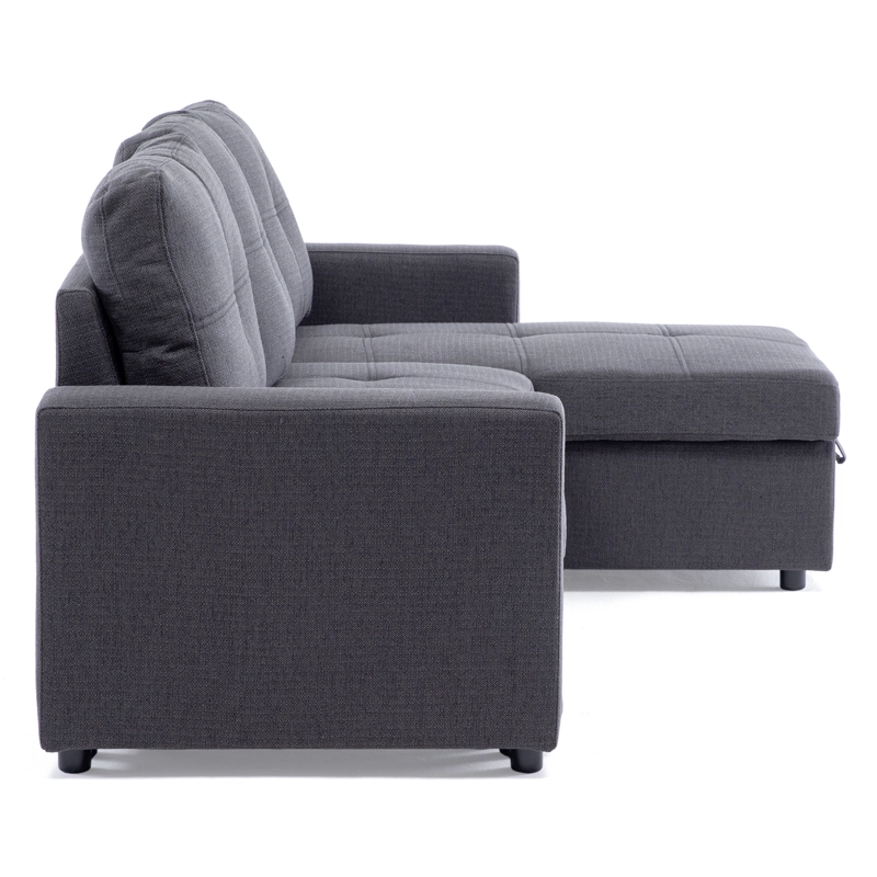 SOFA SECCIONAL CAMA 2 PLAZAS MODERNO LINO GRUESO GRIS REVERSIBLE WING - 12