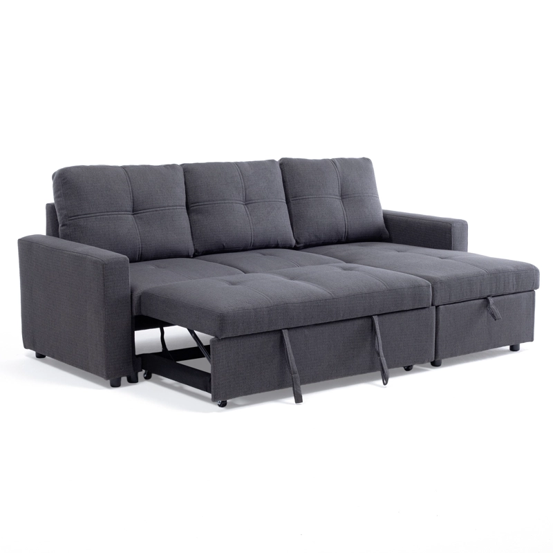SOFA SECCIONAL CAMA 2 PLAZAS MODERNO LINO GRUESO GRIS REVERSIBLE WING - 13