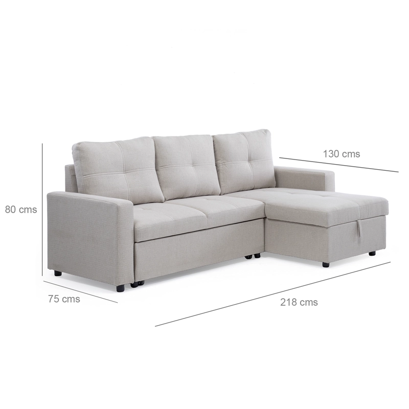 SOFA SECCIONAL CAMA 2 PLAZAS MODERNO LINO GRUESO BEIGE REVERSIBLE WING - 7