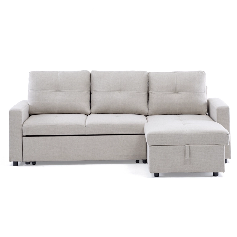 SOFA SECCIONAL CAMA 2 PLAZAS MODERNO LINO GRUESO BEIGE REVERSIBLE WING - 8