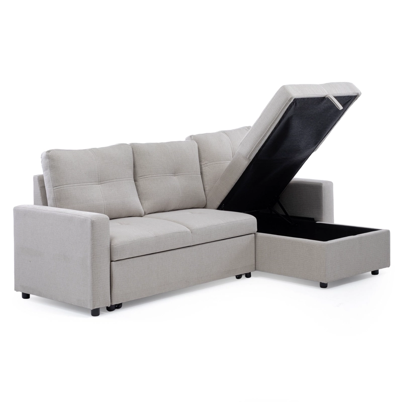 SOFA SECCIONAL CAMA 2 PLAZAS MODERNO LINO GRUESO BEIGE REVERSIBLE WING - 9