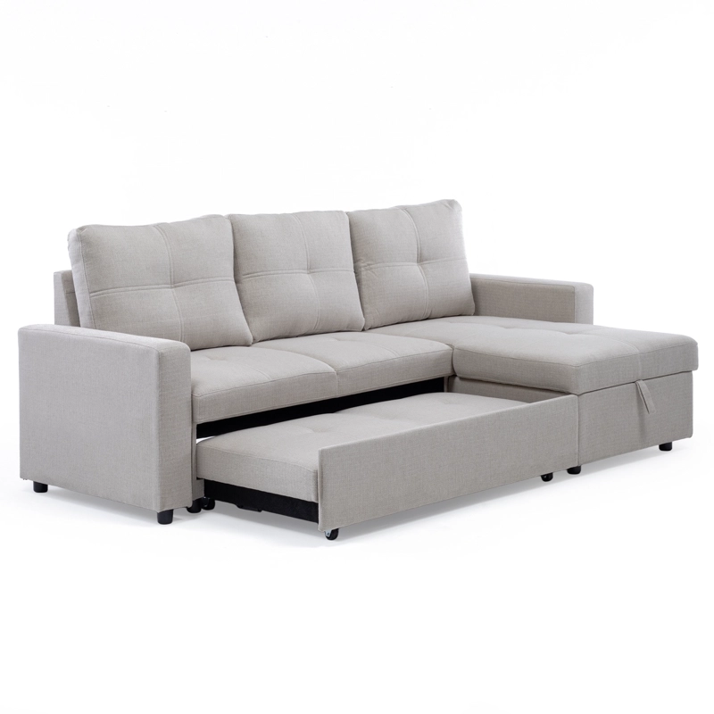 SOFA SECCIONAL CAMA 2 PLAZAS MODERNO LINO GRUESO BEIGE REVERSIBLE WING - 10