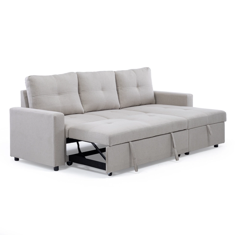 SOFA SECCIONAL CAMA 2 PLAZAS MODERNO LINO GRUESO BEIGE REVERSIBLE WING - 11