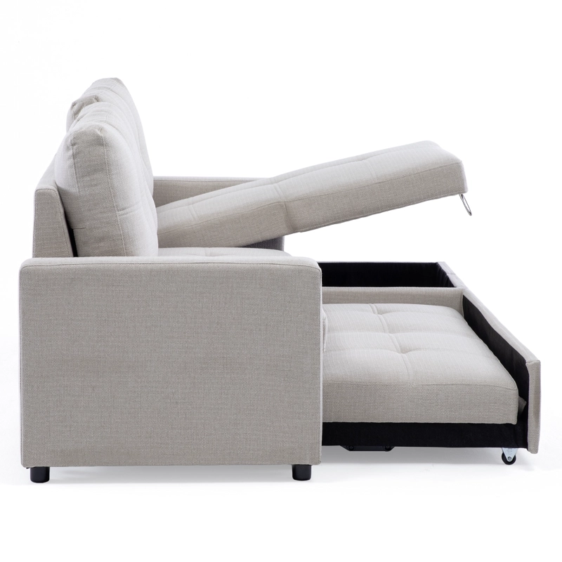 SOFA SECCIONAL CAMA 2 PLAZAS MODERNO LINO GRUESO BEIGE REVERSIBLE WING - 12