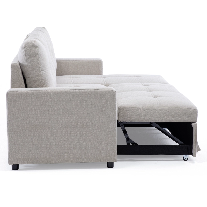 SOFA SECCIONAL CAMA 2 PLAZAS MODERNO LINO GRUESO BEIGE REVERSIBLE WING - 13