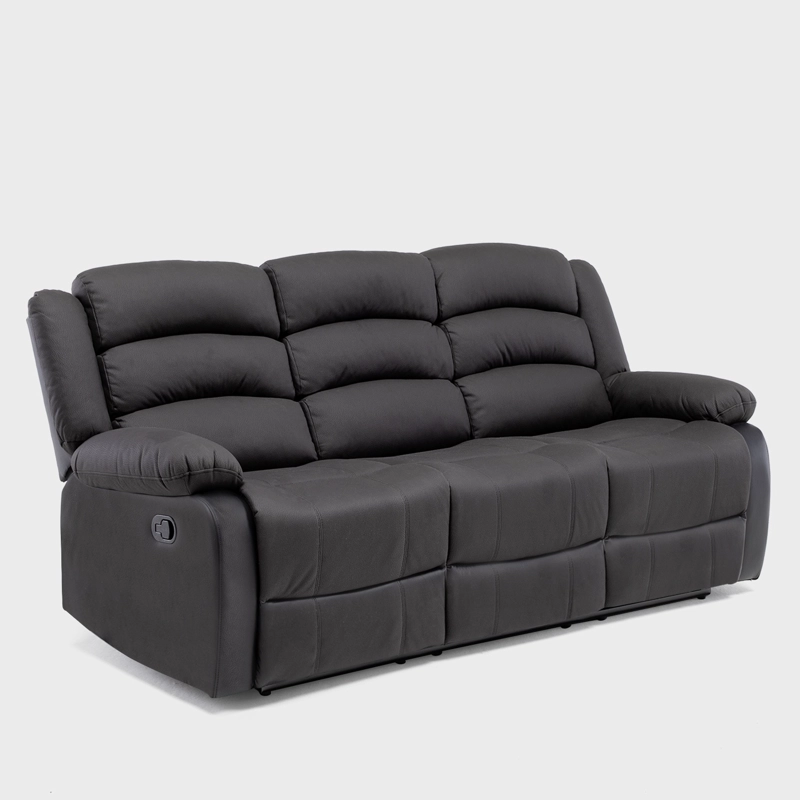 LIVING RECLINABLE SOFA 3 CUERPOS + 2 BERGERS NEGRO NEW PRAGA + MESA DE CENTRO MODERNA MARMOL - 6