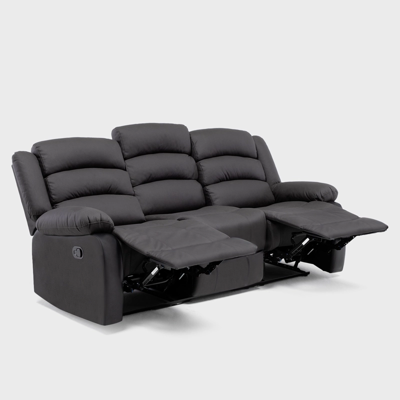 LIVING RECLINABLE SOFA 3 CUERPOS + 2 BERGERS NEGRO NEW PRAGA + MESA DE CENTRO MODERNA MARMOL - 7