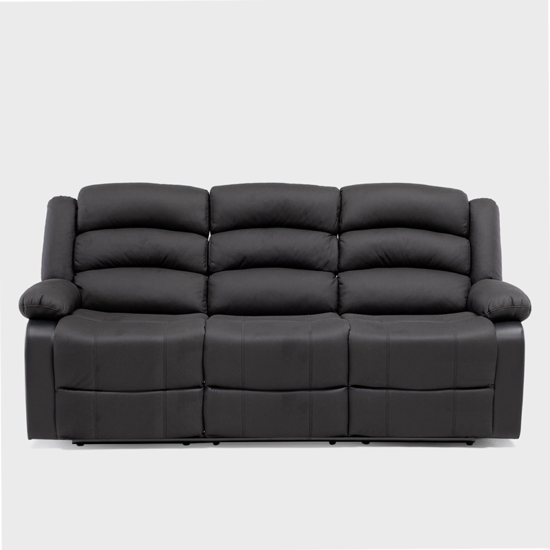 LIVING RECLINABLE SOFA 3 CUERPOS + 2 BERGERS NEGRO NEW PRAGA + MESA DE CENTRO MODERNA MARMOL - 9