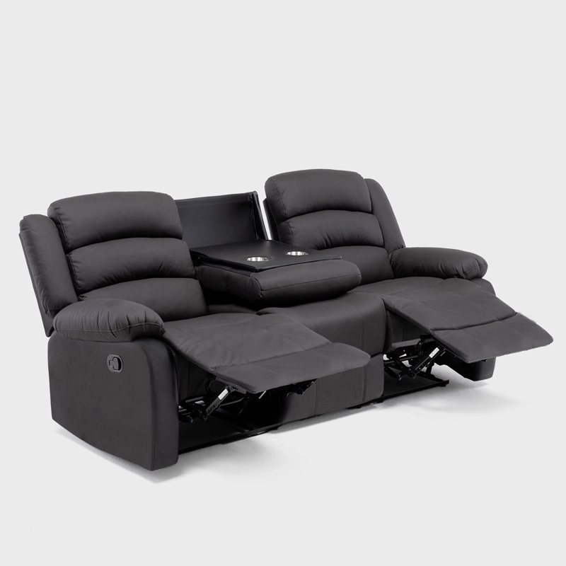 LIVING RECLINABLE SOFA 3 CUERPOS + 2 BERGERS NEGRO NEW PRAGA + MESA DE CENTRO MODERNA MARMOL - 10