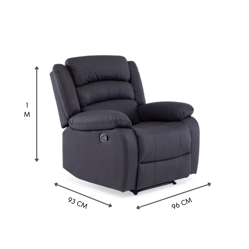 LIVING RECLINABLE SOFA 3 CUERPOS + 2 BERGERS NEGRO NEW PRAGA + MESA DE CENTRO MODERNA MARMOL - 12