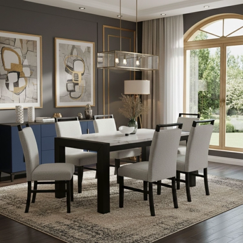 JUEGO DE COMEDOR 6 SILLAS MODERNO BELICE BLANCO GRIS D2506 - 1