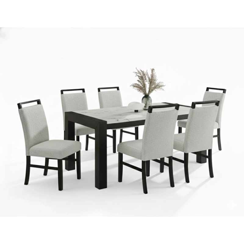 JUEGO DE COMEDOR 6 SILLAS MODERNO BELICE BLANCO GRIS D2506 - 2