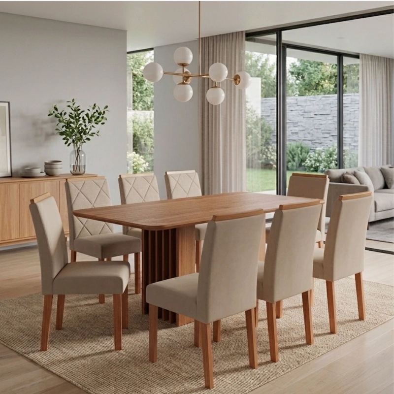 JUEGO DE COMEDOR ELEGANTE MADERA RECTANGULAR 8 SILLAS ARIELA CAFE - 1