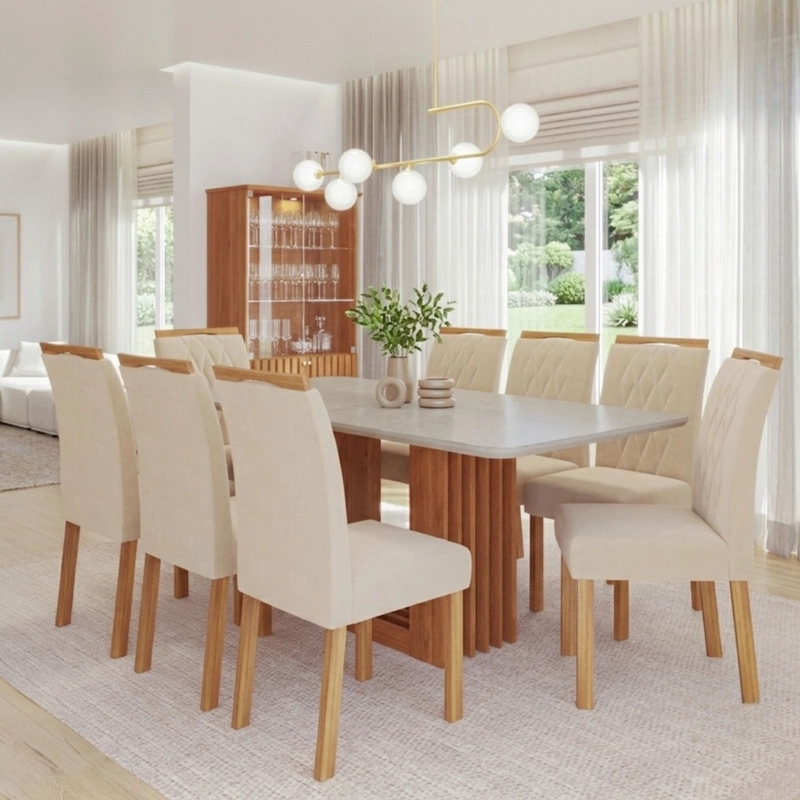 JUEGO DE COMEDOR ELEGANTE MADERA RECTANGULAR 8 SILLAS ARIELA BLANCO - 1