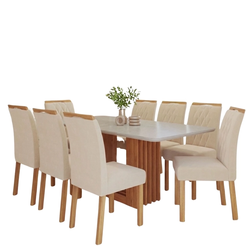 JUEGO DE COMEDOR ELEGANTE MADERA RECTANGULAR 8 SILLAS ARIELA BLANCO - 2