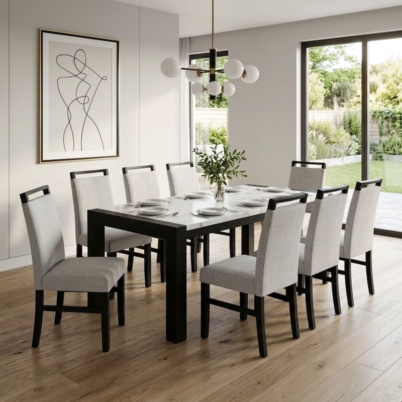 JUEGO DE COMEDOR 8 SILLAS MODERNO BELICE BLANCO - 1