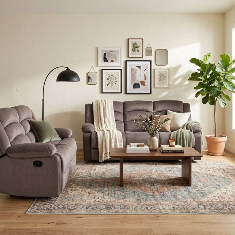 LIVING SOFÁ 3 CUERPOS RECLINABLE + SOFÁ 2 CUERPOS RECLINABLE MODERNO NEW MARTELL - 1