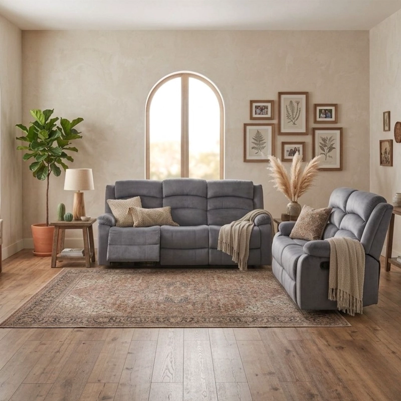 LIVING SOFA 3 CUERPOS  + SOFA 2 CUERPOS RECLINABLES MODERNO NEW MARTELL GRIS - 1