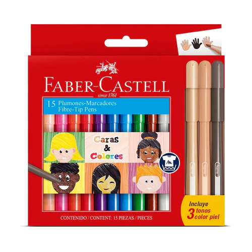 PLUMÓN FABER-CASTELL DELGADO FIESTA CARAS Y COLORES 15 COLORES - 1