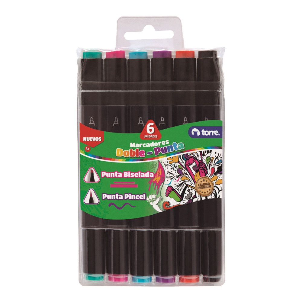 SET MARCADORES TORRE DOBLE PUNTA 6 COLORES - 1