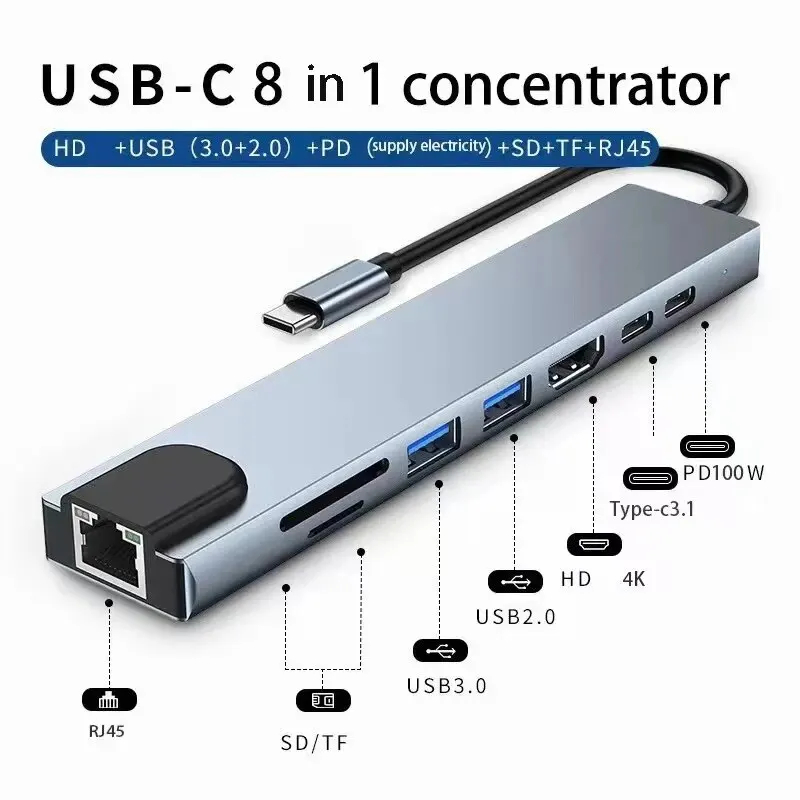 ADAPTADOR USB 8 EN 1 TIPO C - 2