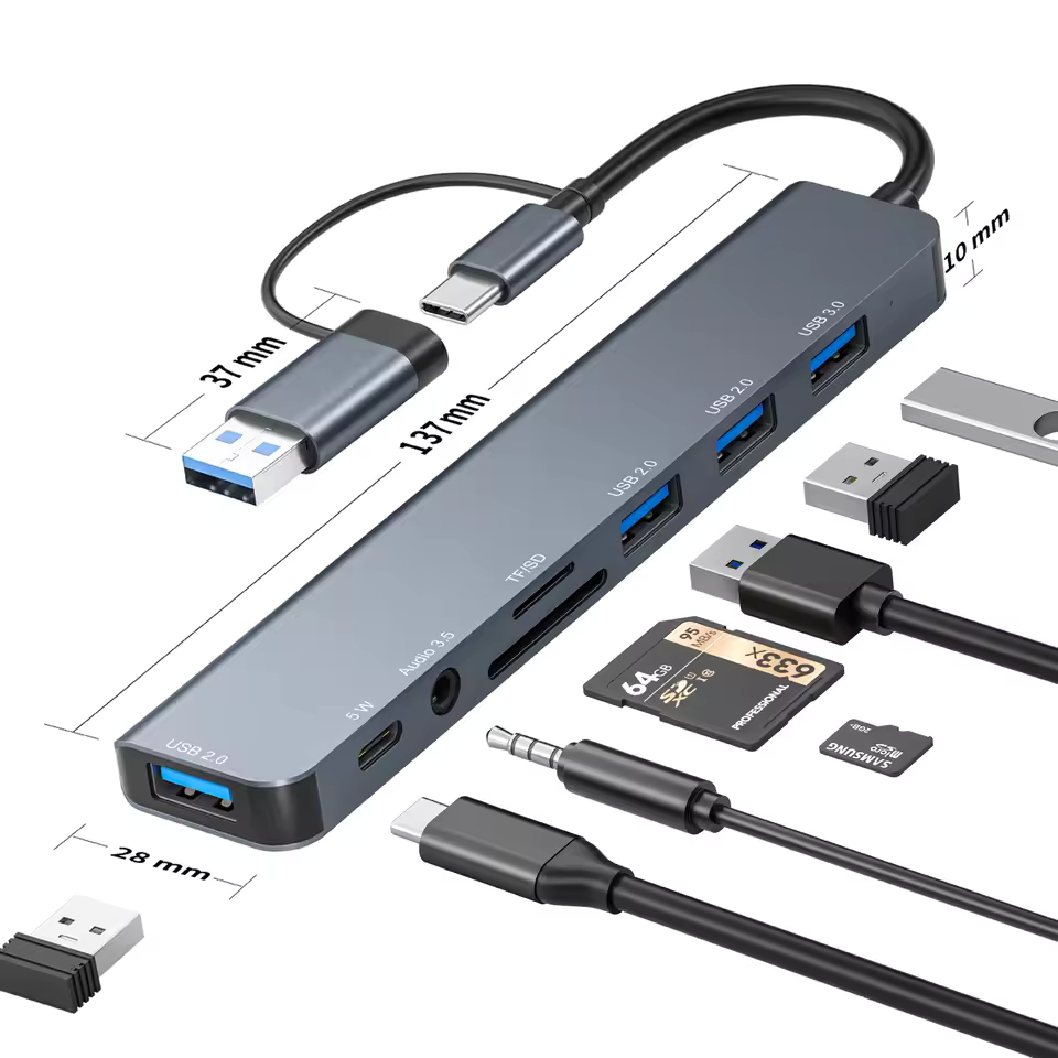 HUB ADAPTADOR USB 3.0, 8 PUERTOS EN 2 - 3