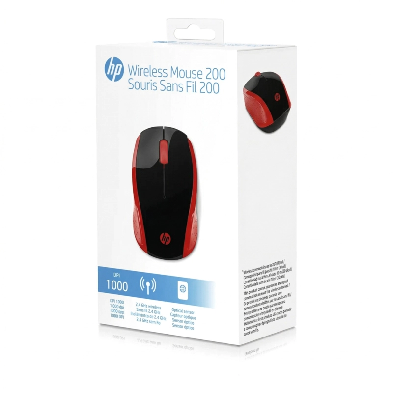 MOUSE HP 200 INALAMBRICO 1000 DPI - Rojo - 4