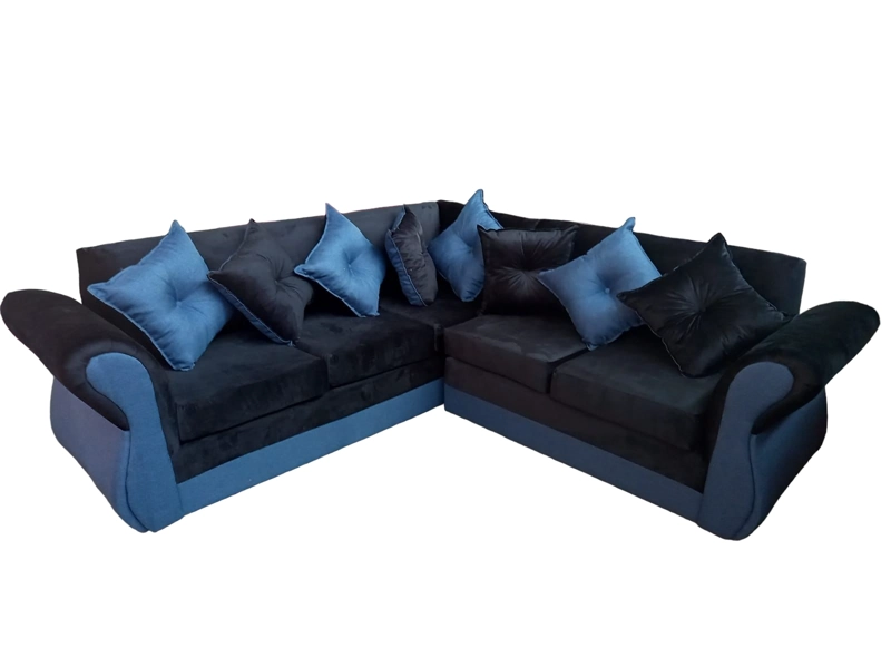 SECCIONAL 5 CUERPOS MARSELLA LINO/FELPA AZUL/EN COLOR NEGRO - 1