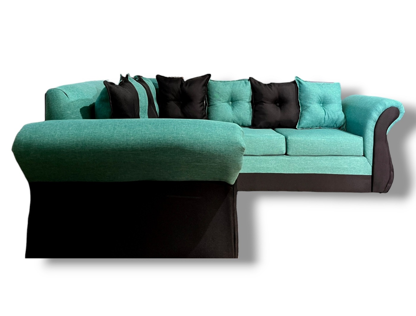 SECCIONAL 5 CUERPOS MARSELLA BICOLOR LINO EN COLOR NEGRO TURQUESA - 2