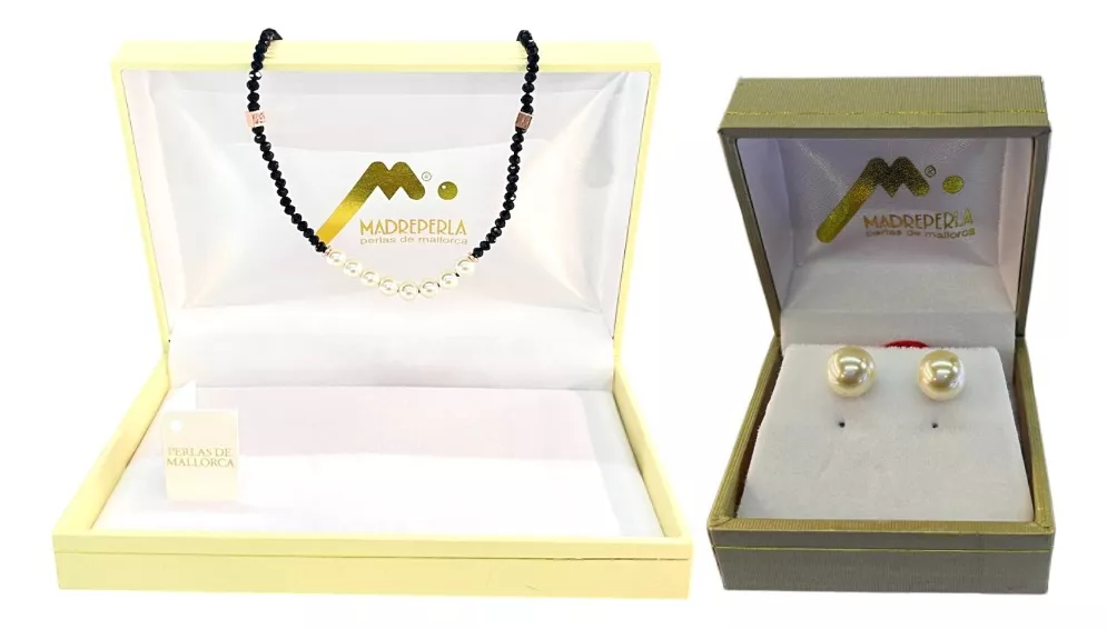SET DE COLLAR ONIX MAS AROS DE MALLORCA ENCHAPADO EN ORO - 1