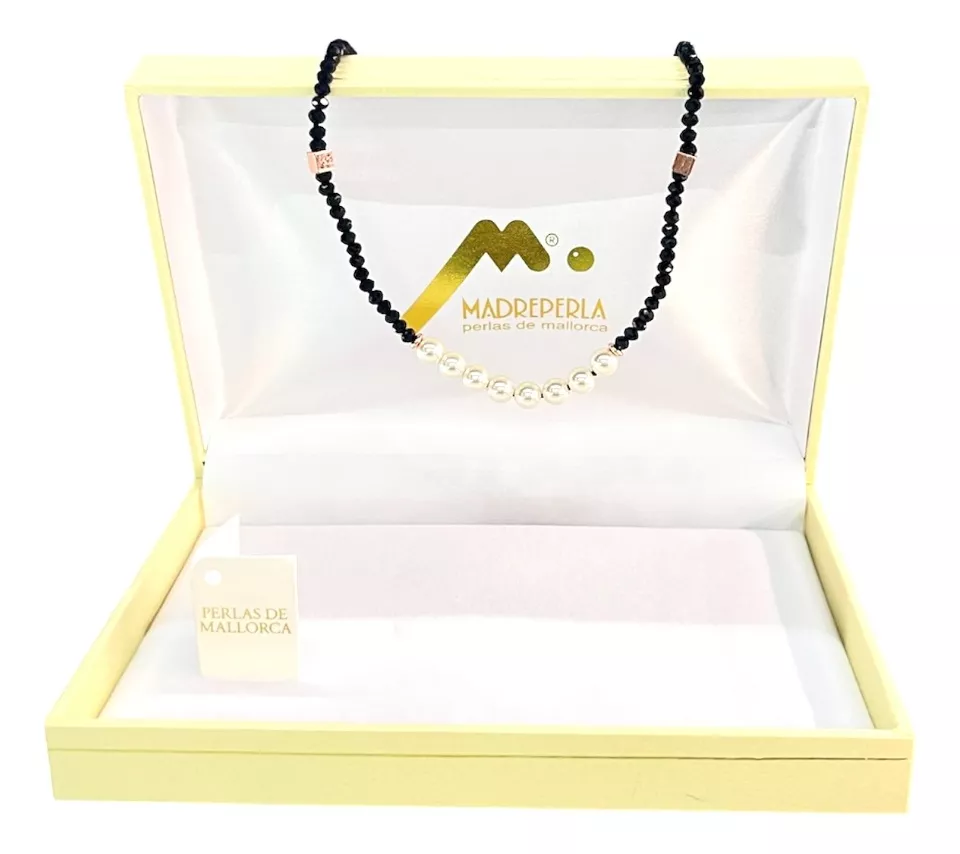 SET DE COLLAR ONIX MAS AROS DE MALLORCA ENCHAPADO EN ORO - 2