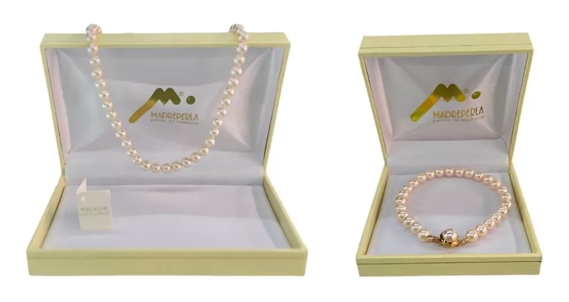 SET COLLAR DE PERLAS 60CM (8MM) MAS PULSERA MALLORCA ENCHAPADO EN ORO - 1