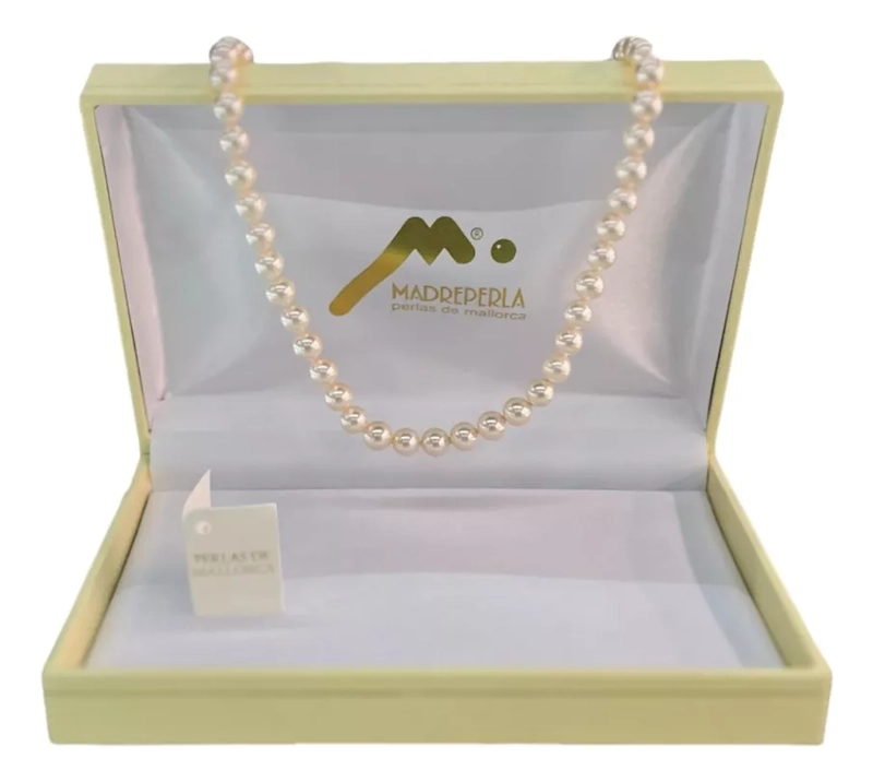 SET COLLAR DE PERLAS 60CM (8MM) MAS PULSERA MALLORCA ENCHAPADO EN ORO - 2