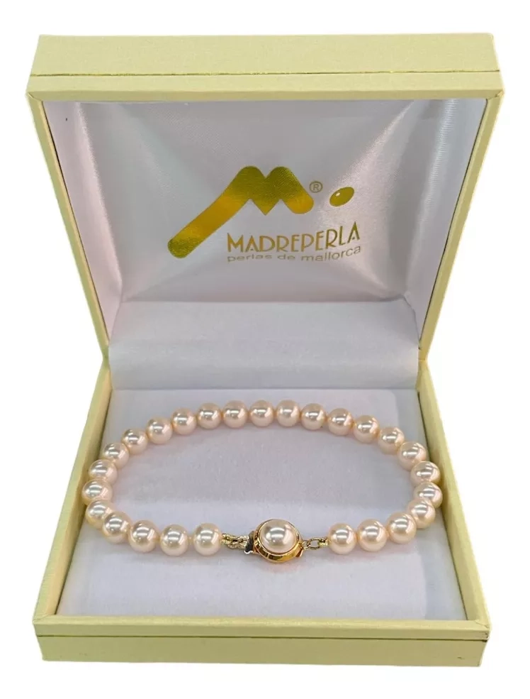 SET COLLAR DE PERLAS 60CM (8MM) MAS PULSERA MALLORCA ENCHAPADO EN ORO - 3
