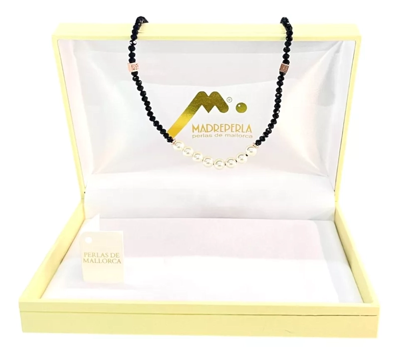 COLLAR CRISTALES ONIX DE MALLORCA 45CM BAÑADO EN ORO - 1