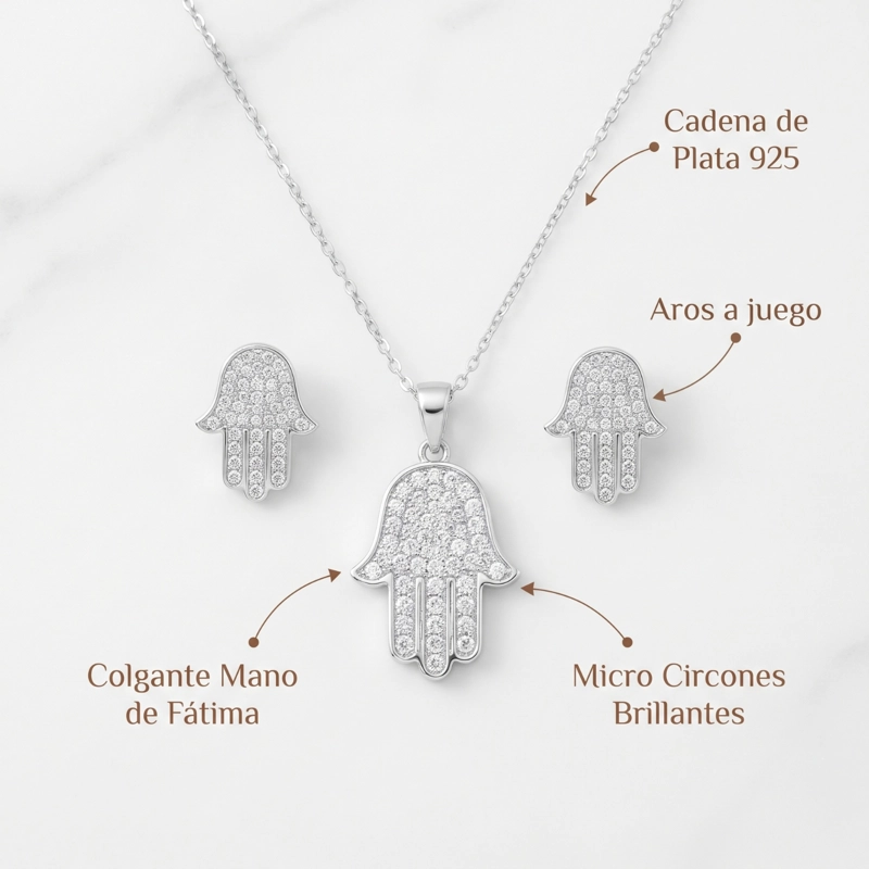 CONJUNTO EN PLATA 925 MANO DE FATIMA CON PACKING - 1
