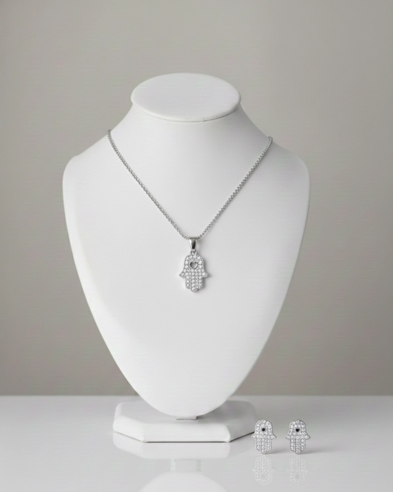 CONJUNTO EN PLATA 925 MANO DE FATIMA CON PACKING - 4