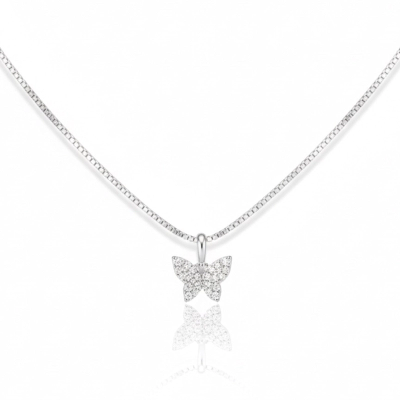 COLLAR MARIPOSA CON MICRO CIRCONES BLANCO EN PLATA 925 CON PACKING - 1