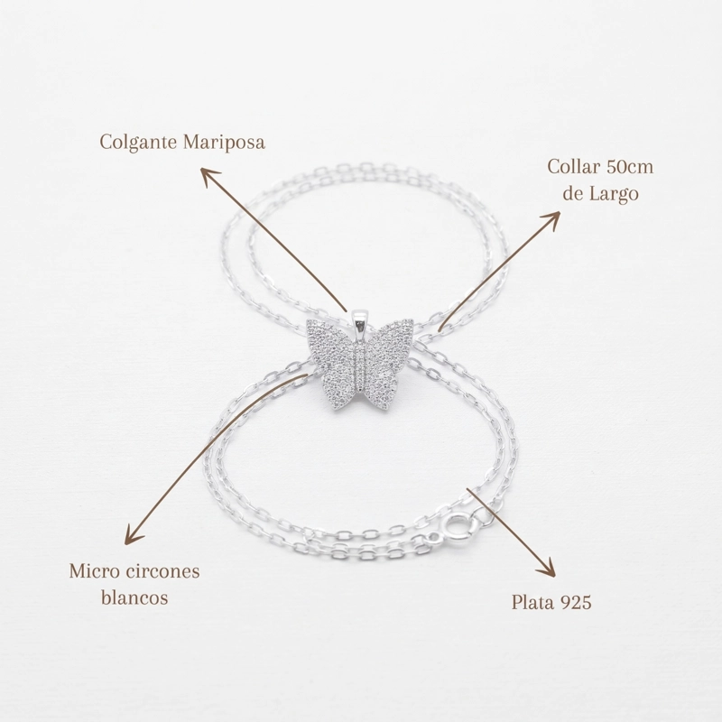 COLLAR MARIPOSA CON MICRO CIRCONES BLANCO EN PLATA 925 CON PACKING - 2