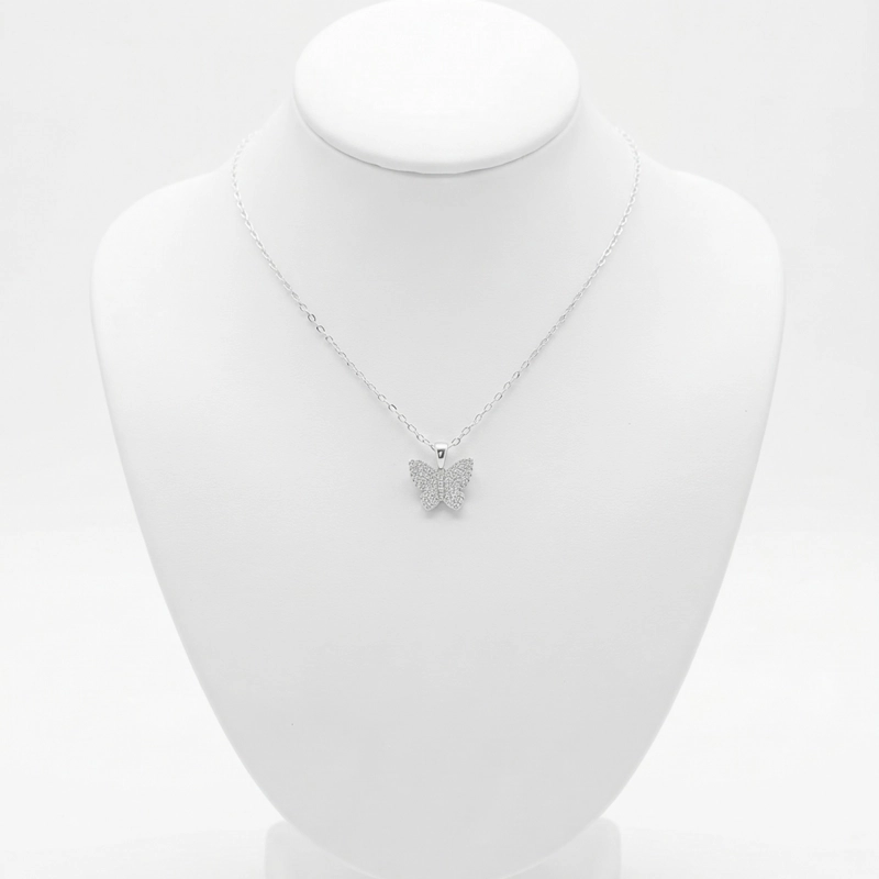 COLLAR MARIPOSA CON MICRO CIRCONES BLANCO EN PLATA 925 CON PACKING - 3