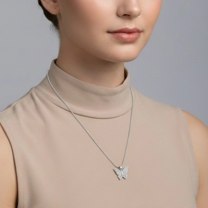COLLAR MARIPOSA CON MICRO CIRCONES BLANCO EN PLATA 925 CON PACKING - 4
