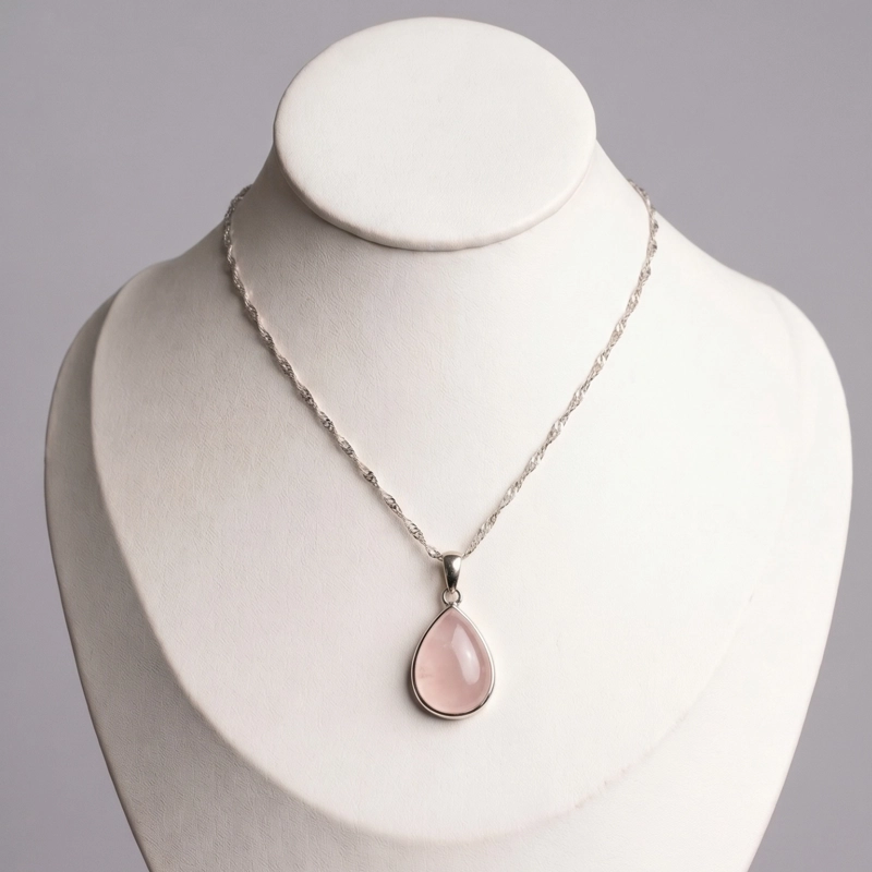 COLLAR CON CUARZO COLOR ROSA EN PLATA 925 CON PACKING - 1