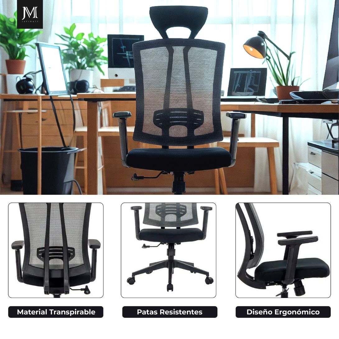 SILLA DE OFICINA ERGONOMICA PRO APOYACABEZA JAVIMATE COLOR NEGRO - 6
