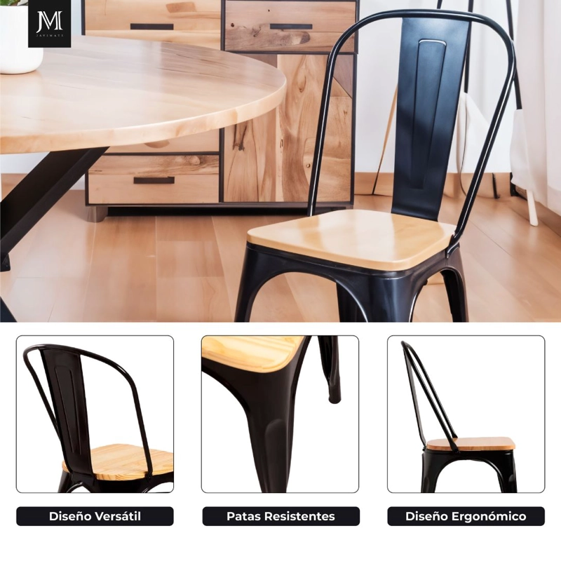 PACK 4 SILLAS DE METAL TOLIX ASIENTO MADERA - 7