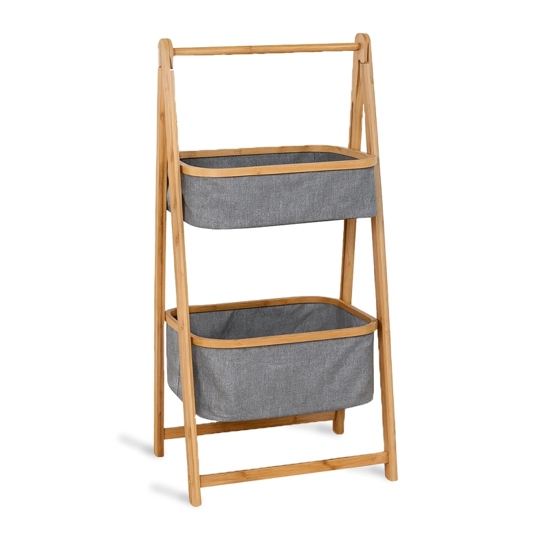 ESTANTE DE ALMACENAMIENTO PLEGABLE ORGANIZADOR 2 NIVELES CESTAS DE TELA GRIS