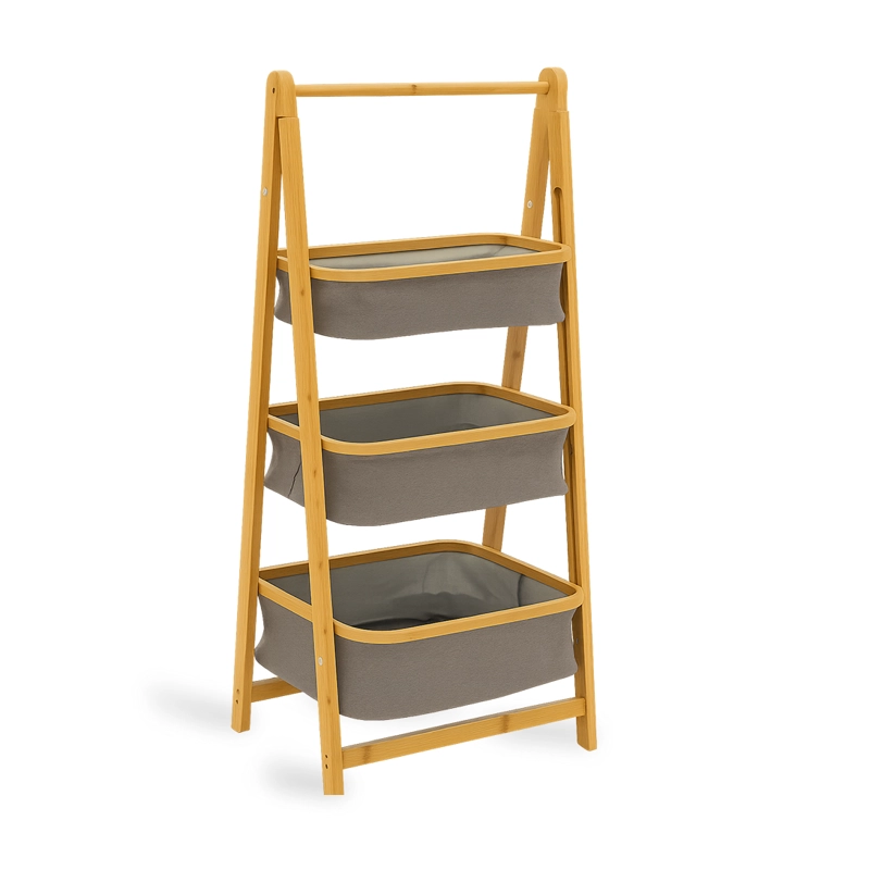ESTANTE DE ALMACENAMIENTO PLEGABLE ORGANIZADOR 3 NIVELES CESTAS DE TELA GRIS - 1